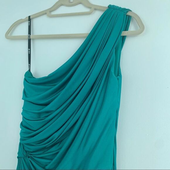 Tadashi Shoji Emerald One Shoulder Evening Cocktail Dress Gown - Picture 7 of 9